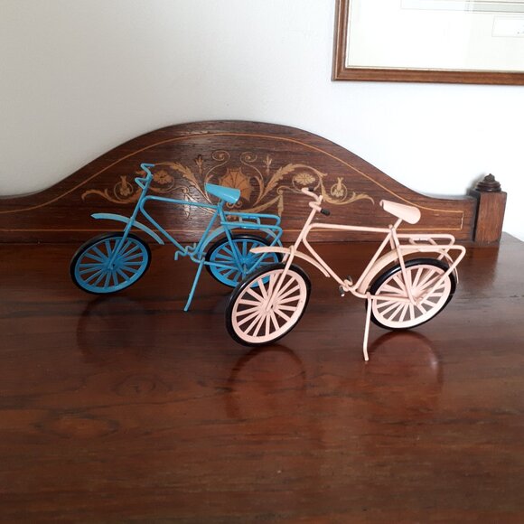 Miniature Bikes - Set of Two - One Blue and One Pink - Metal & Rubber - Picture 1 of 4